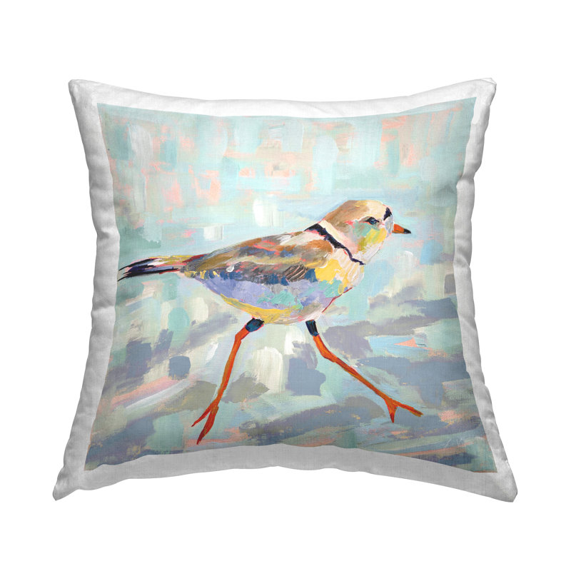 Petit oiseau qui marche sur un fond bloqué bleu imprimé par Jeanette Vertentes