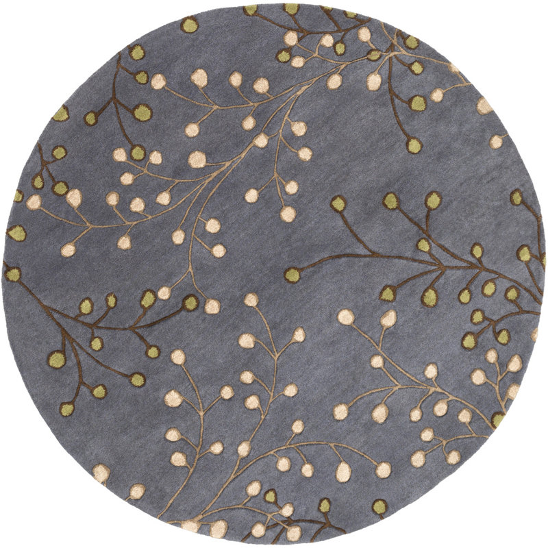 Elsberry Hand Tufted Wool Floral Indoor Rug, Round 8', Blue Gray