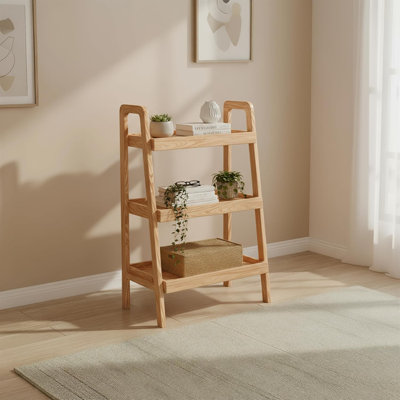 25.6"W Solid Oak End Table with Shelves