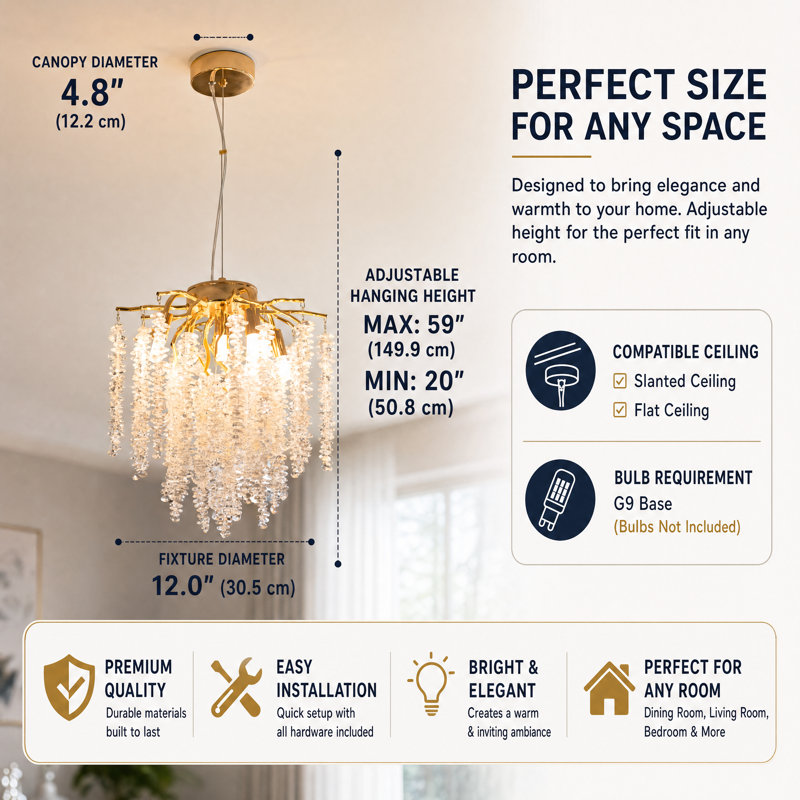 Modern Gold Tree Branch Crystal Chandelier, 12", G9 (No Bulb)