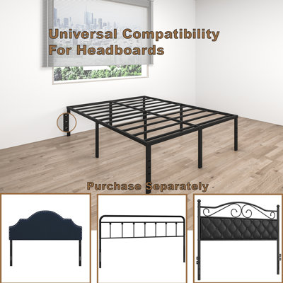 18" Metal Bed Frame, Full No Box Spring Needed, Slots for Headboard Attachment, No Noise