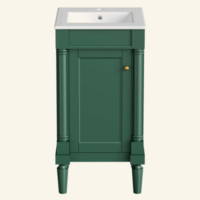 Armoire de salle de bain de style français avec rangement, solution pour petit espace avec lavabo en céramique, tablette réglable, charnières à fermeture en douceur