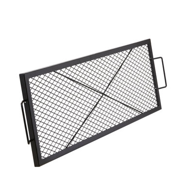 Barbecue pour foyer, rectangulaire en acier de 44 pouces pour le camping, capacité de charge élevée, maille en losange, même chaleur, noir très résistant avec support en X, fête extérieure idéale, transfert,