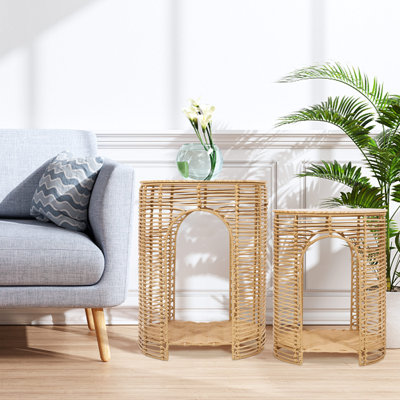 Set Of 2 Ratten Side Table With Storage