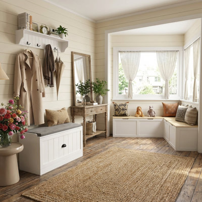 L-Shaped Shoe Bench With Hall Tree
