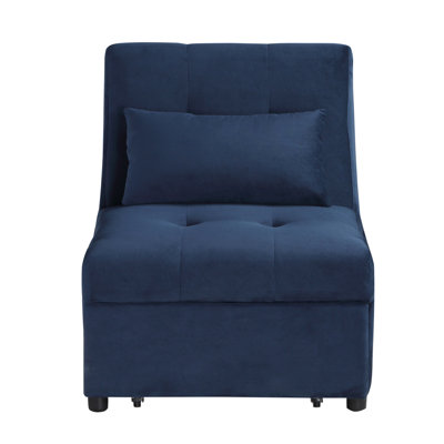 Dark Blue Velvet Pull-Out Bed Storage Bench - Solid Wood And Practical Function For Home Living With Hidden Modern Chic Look