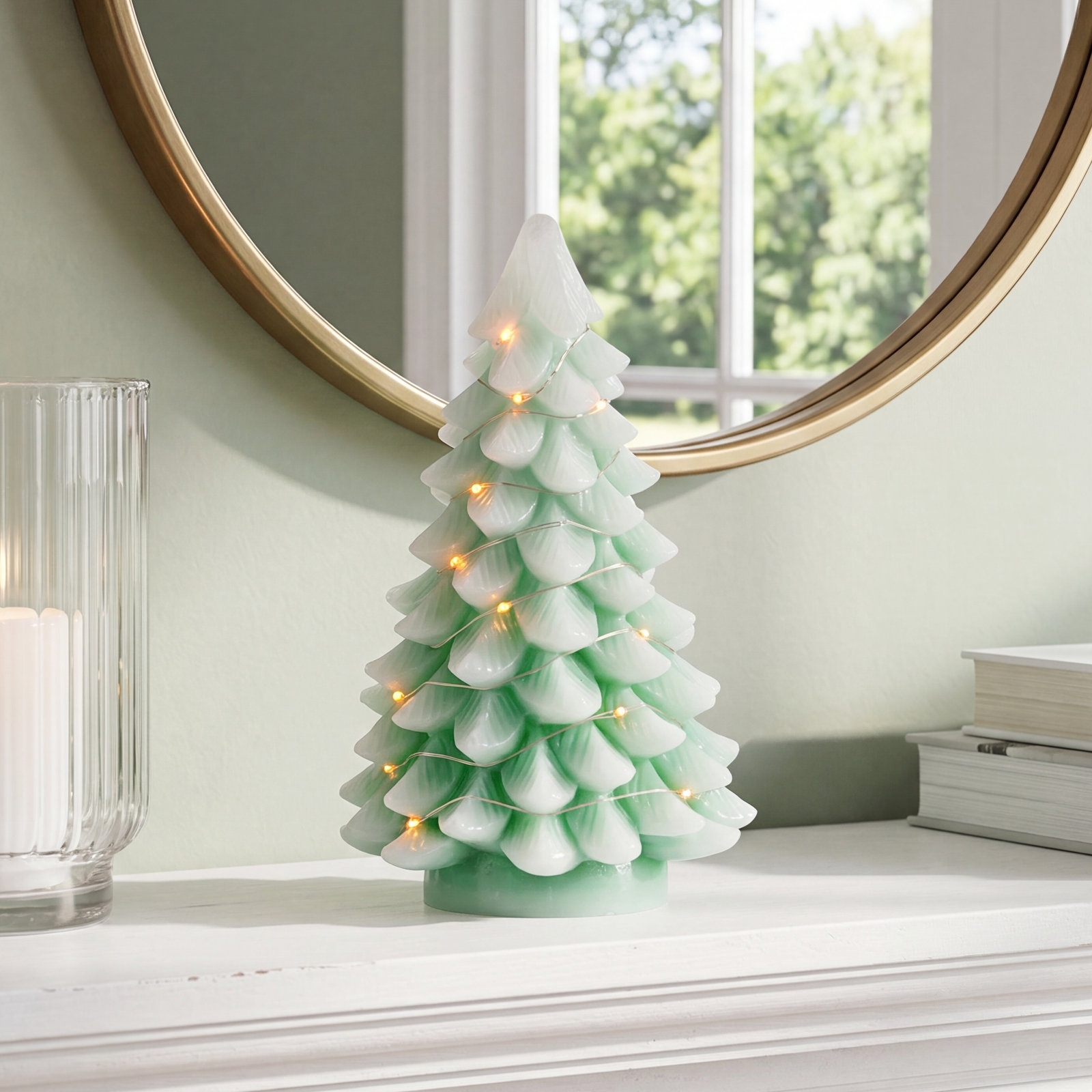 Color-Changing LED Wax Tabletop Tree, Green