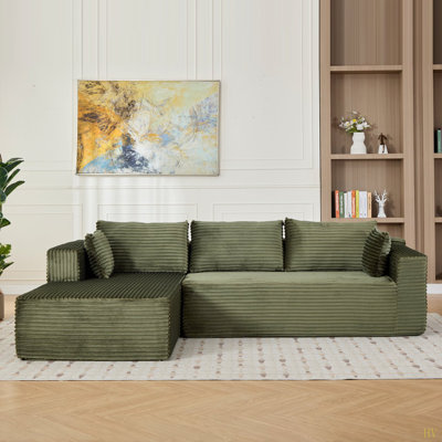 Compression Sectional Couch With Comfy Chaise, Boneless L Shape Sofa With Deep Seat, Minimalist Modular Couches Sleeper For Living Room Bedroom Apartment Lounge,Corduroy
