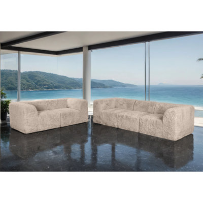 Cathryn 5-Piece Faux Fur Foam Modular Compressed Sofa And Loveseat Set