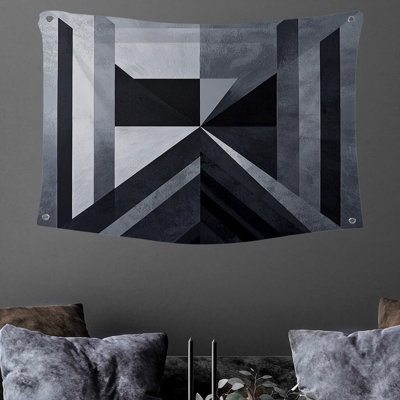 Grayscale Geometric Wall Tapestry -  Abstract Wall Decor