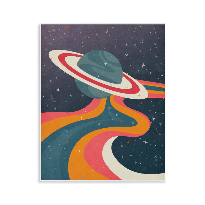 Art mural rétro sur la planète de l'espace par Nataly White