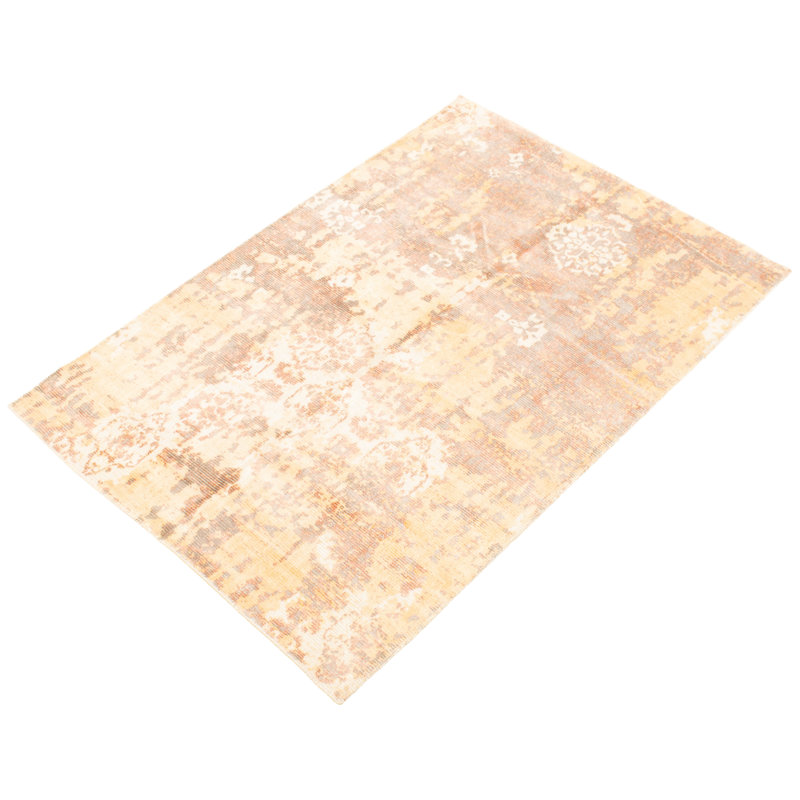 Tapis décoratif en viscose doré clair 5 pi 2 po X 7 pi 7 po one-of-a-kind noué à la main