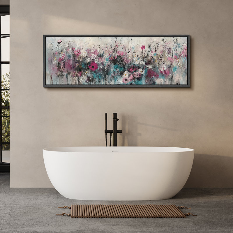 Impression abstraite sur toile abstraite à motif floral botanique, H 20 po x l 60 po, Noir, noir, noir, noir