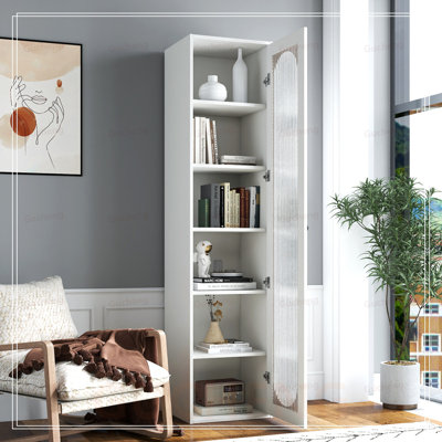 Grande armoire et bibliothèque avec 6 tablettes et 1 porte vitrée pour un rangement et une présentation élégants dans n'importe quelle pièce