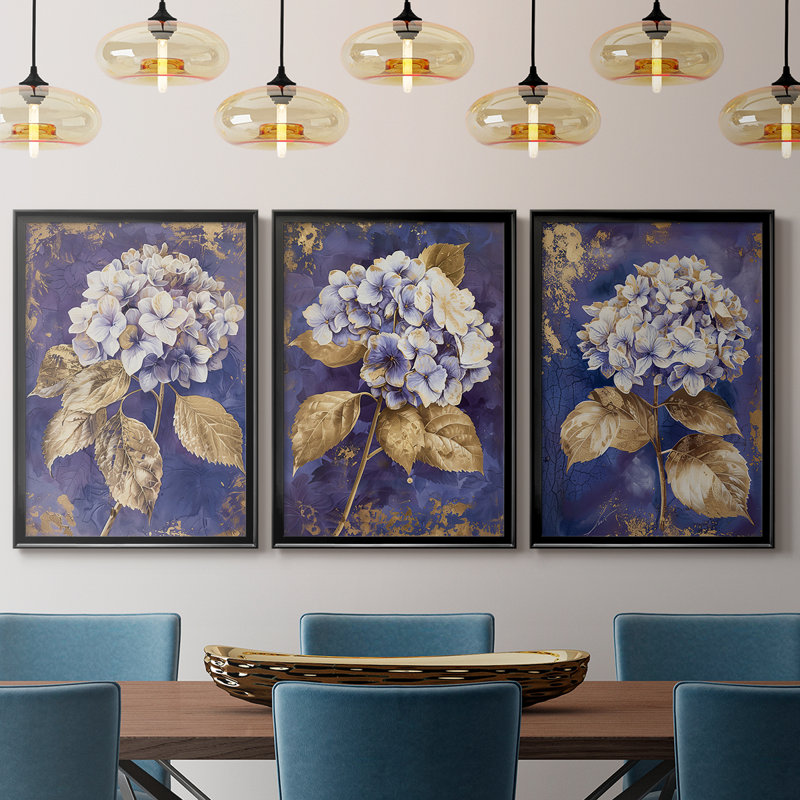 FLORAL Series CCXV - Toile tendue avec châssis sur mesure - 3 pièces, Noir, noir, noir, noir, 30" H x 63" W