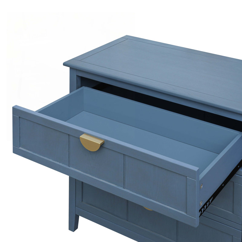 Wood Console Table with 2 Drawers,Shelf, Blue