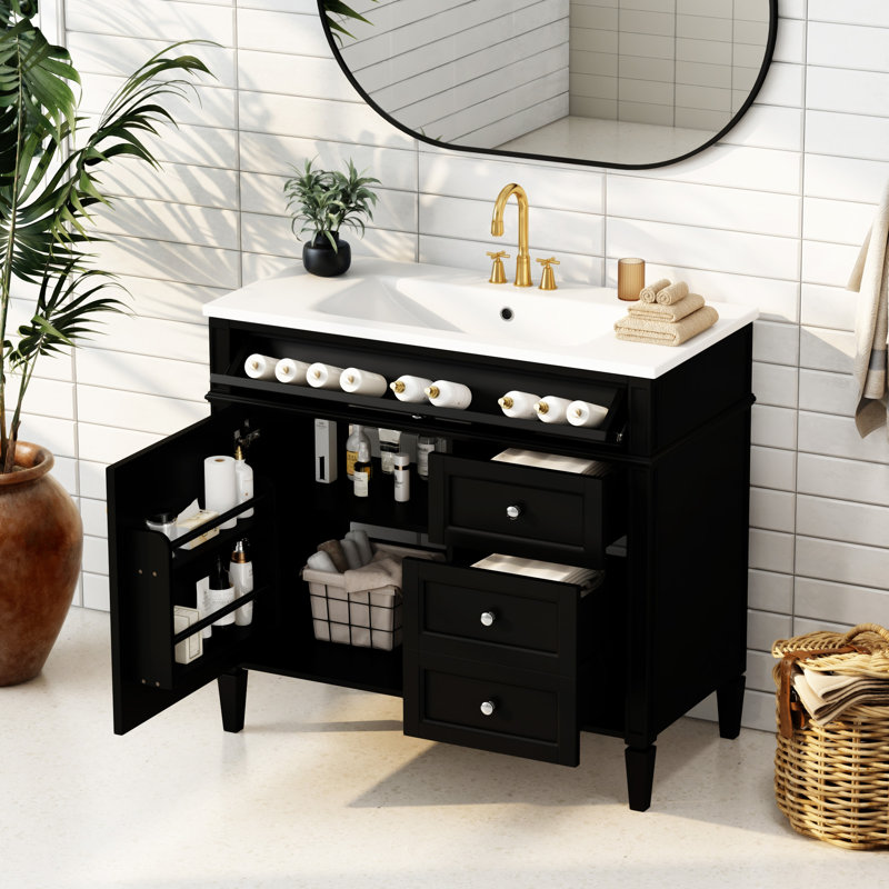 36'' Bathroom Vanity With Top Sink, Noir, noir, noir, noir