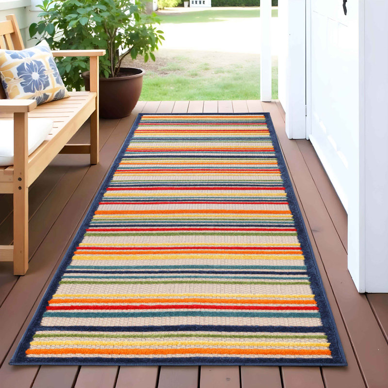 Coastal Stripe Geometric Modern Indoor Outdoor Area Rug, Rectangle 2'3" x 12'