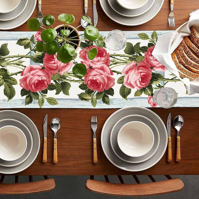 Chemin de table rose et eucalyptus - rose -, décoration de printemps / été
