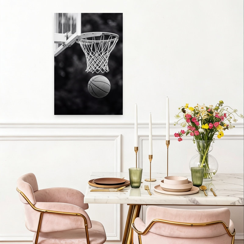 Basketball Hoop Shot, art mural contemporain, 24" H x 16" W