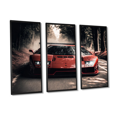 «Red Italian Lambo Sports Car Racing in Urban Cadre I», reproduction sur toile 3 pièces