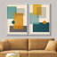 Abstrait, blocs de couleurs vibrantes, sarcelle et jaune, formes abstraites, moderne et chic sur toile, 2 pièces-92285623-92285622