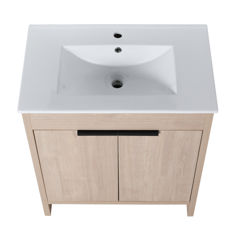  Meuble-lavabo autoportant de 30 po avec lavabo en céramique blanche et 2 portes d'armoire à fermeture en douceur
