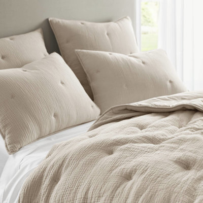 Très grand, courtepointe en gaze de coton, harmonie de couleur taupe, utilisation toutes saisons, nuits douillettes, motif brodé, taies décoratives de très grande taille 3 pièces, doux, respirant, été, hiver, accrochage,