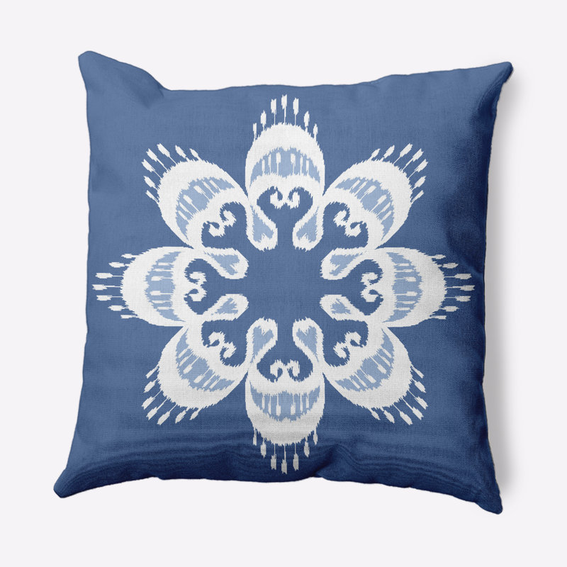 Housse et insert de coussin carré Ikat Mandala, Bleu moyen, 20 po x 20 po