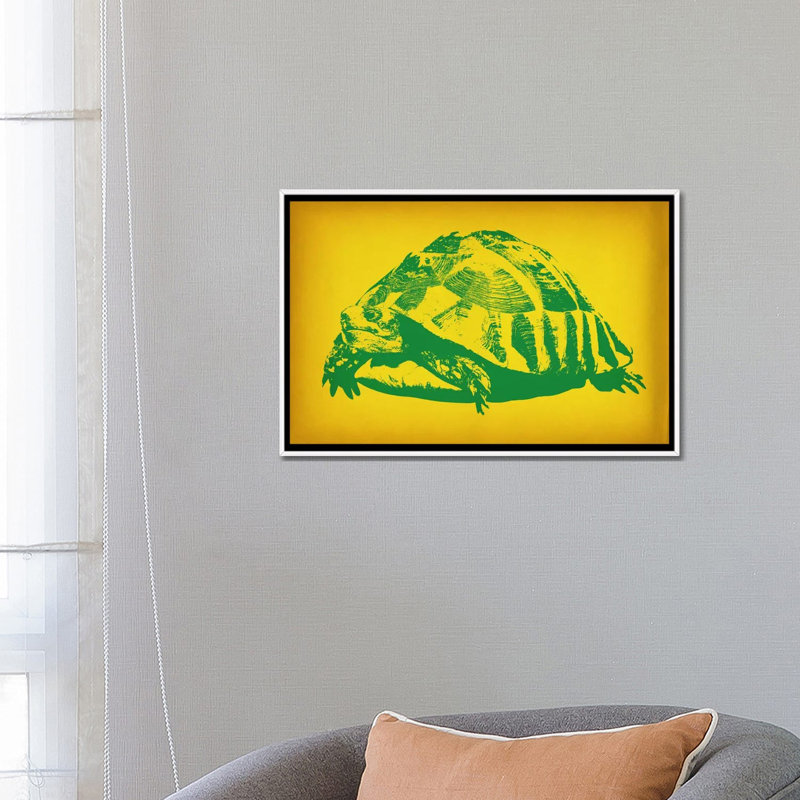 Tortue verte - impression sur toile, Toile blanche encadrée, H 18 po x l 26 po x P 1,5 po, Aucun mat