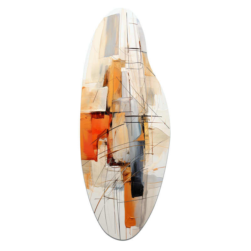 Orange gris, dessin au trait abstrait expressionnisme - art mural en métal asymétrique, impression d'art moderne
