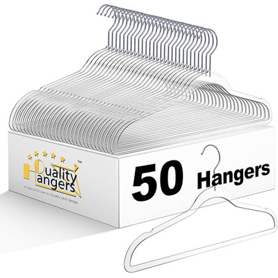 Cintres en plastique transparent de qualité (aspect acrylique) | Paquet de 50 - Crochet et encoches pivotantes de 17,5 po