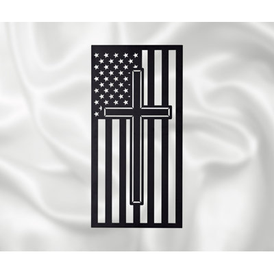 Metal Wall Hanging Cross With Flag