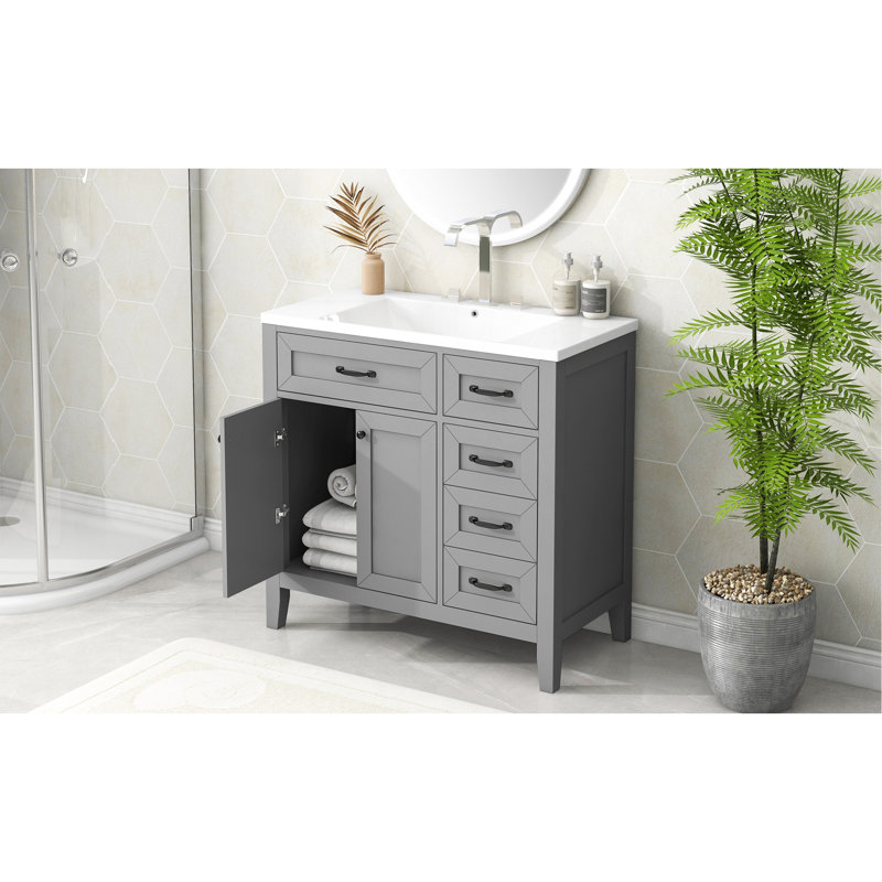 Meuble-lavabo élégant avec rangement spacieux et fabrication durable, Gris