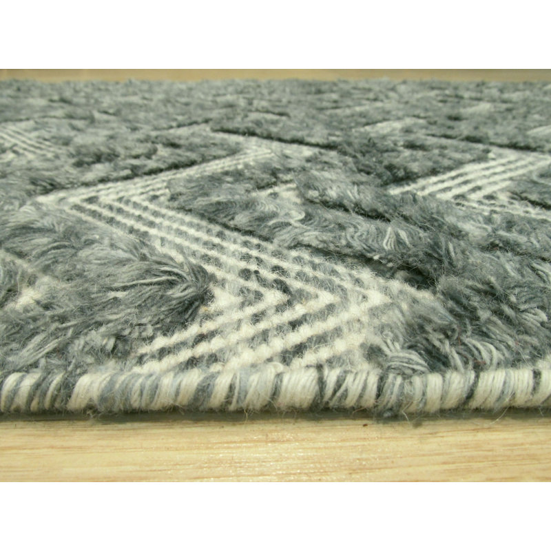5x8 Green Hand-Knotted Wool Chevron Pile Texture Geometric Modern Contemporary Carpet Rug