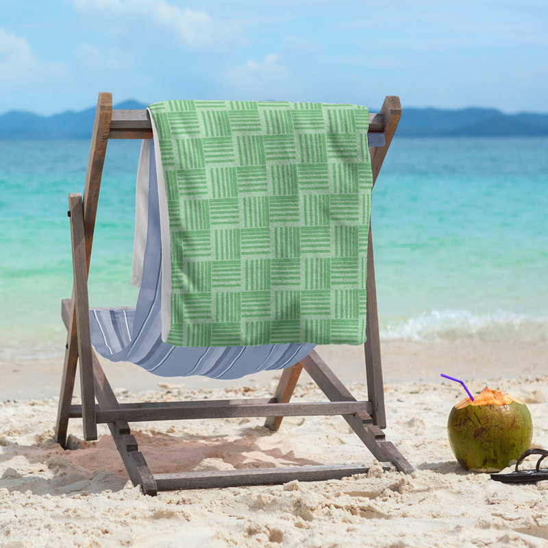 Serviette de plage à rayures tressées classique, Vert foncé