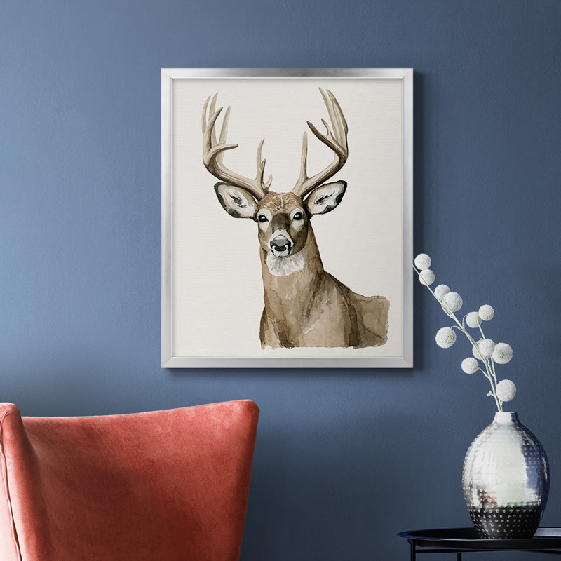 «Handsome Whitetail I», toile encadrée de qualité supérieure - prête à être accrochée, H 24 po x l 20 po, Argent