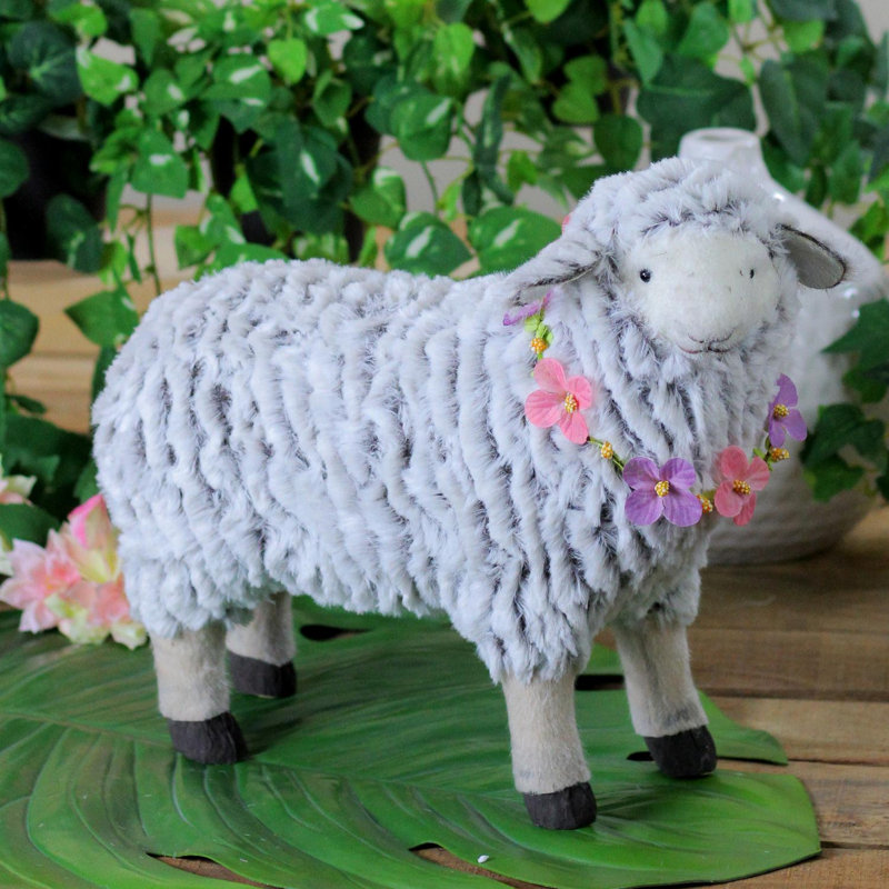 13" Plush Standing Sheep Spring Easter Figurine, Gray