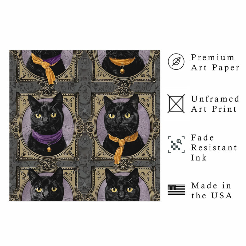 Animaux, chat noir, Halloween, motif II, reproduction d'art moderne sans cadre