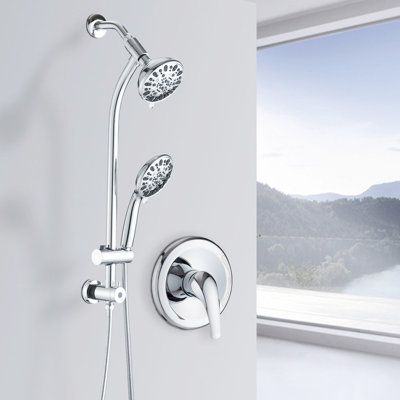 Douche murale double - Barre coulissante sans perceuse en acier inoxydable de 26 po, 7 modes de jet, tête d'abdos de 5 po, tête de 1,8 gallon par minute