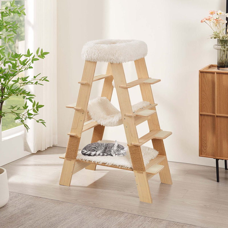 Pyramid Cat Tree, 5-Level Wooden Cat Ladder