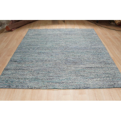 Tapis bleu contemporain en soie naturelle noué à la main bleu