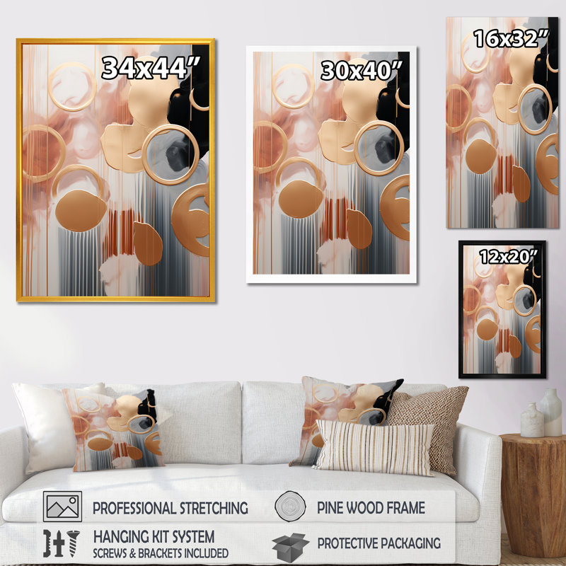 Or et formes abstraites dorées harmonie I - formes abstraites, art mural, H 32 po x l 24 po x P 1 po, Toile tendue