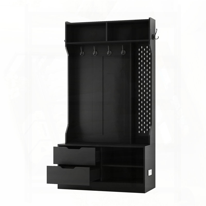 Hall Tree with 6 Hooks, Entryway Bench and Storage