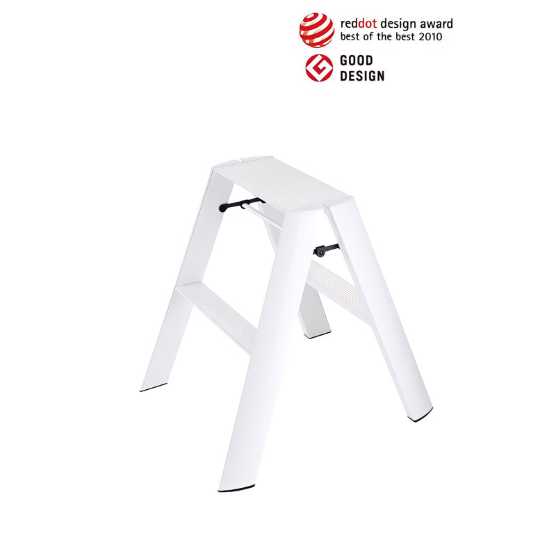 White Aluminum 2-Step Folding Step Stool