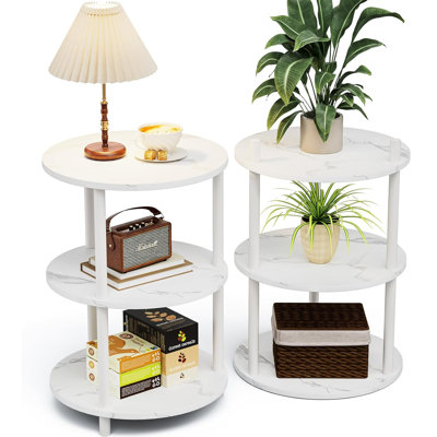 Ladonta Round End Table, 3-Tier Storage Shelves (Set of 2) by 17 Stories
