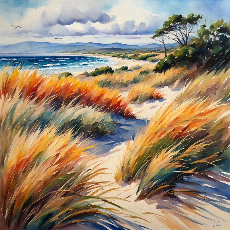 «Windy Coastal Dunes and Autumn Landscape», art mural sur toile tendue, H 30 po x l 30 po x P 1,5 po
