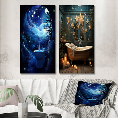 Starry Night Bathroom Reflections I - Ensemble de 2 décorations murales pour salle de bain