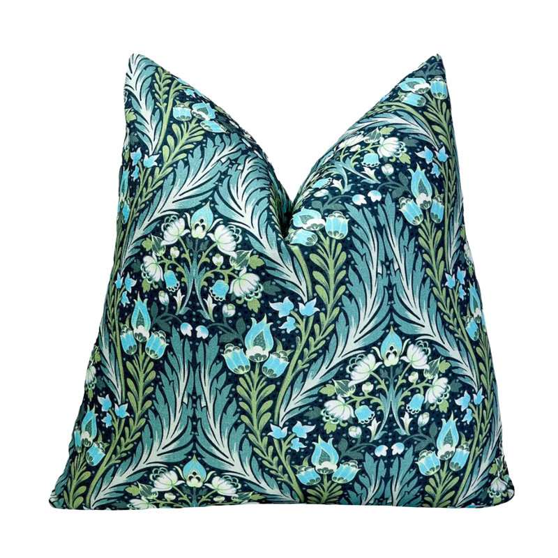 Housse de coussin Eden, Motif floral bleu, H 20 po x l 20 po