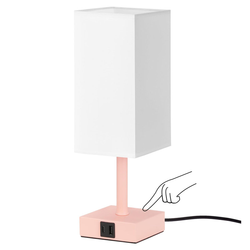 Lampe de table tactile avec 2 ports de charge USB, Rose, Blanc